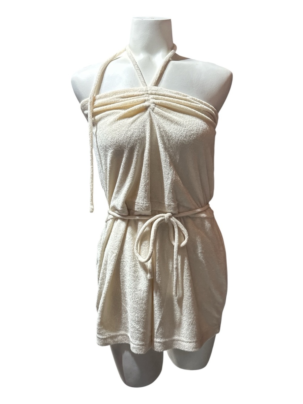 Urban Outfitters Cream Halter Romper Size M Tie Waist